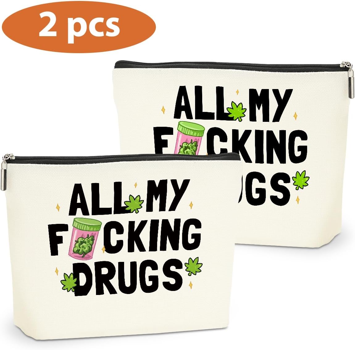 2 PCs Weed Gifts Funny Gifts Makeup Bag Marijuana Gifts Cosmetic Bag, Weed Accessories Gag Gifts, Friendship Gifts for Women Girls Best Friends Coworkers Christmas birthday Gifts Zipper Pouch