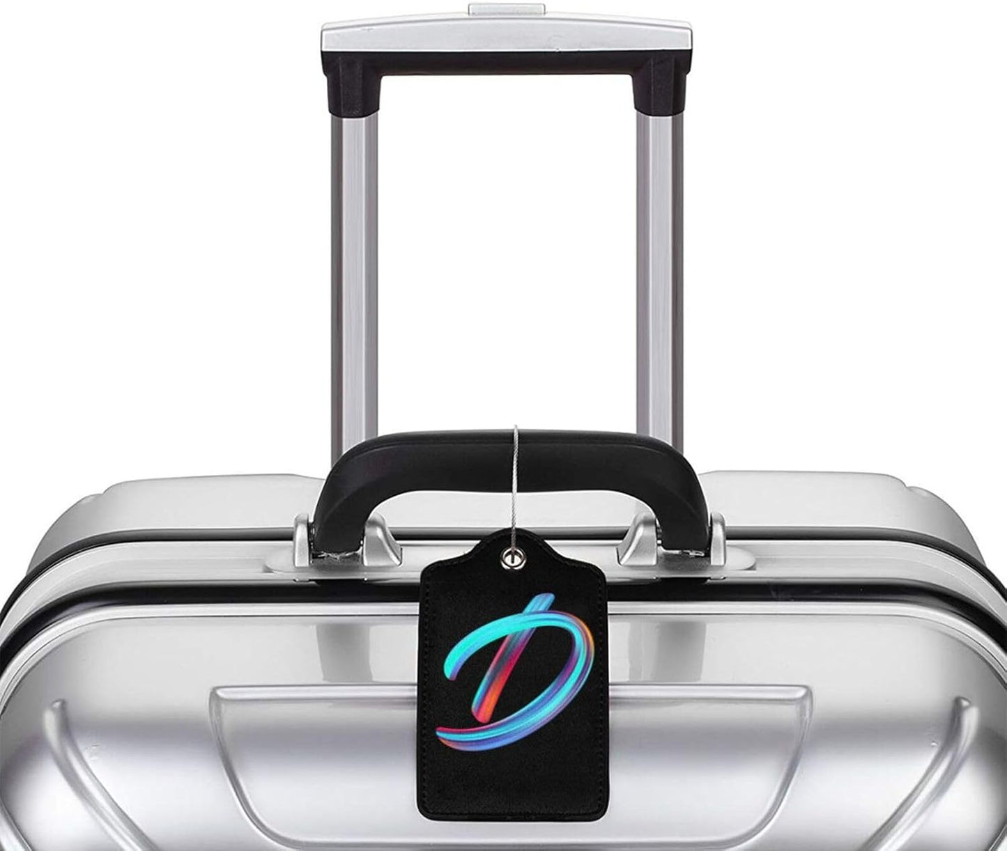 2 Pack Initial Luggage Tags for Suitcase, Colorful Letter Design Cruise Name Bag Tags, Novelty Baggage Identifiers with Full Privacy Cover, Leather ID Label for Women Men Kids Travel, Rainbow Letter D