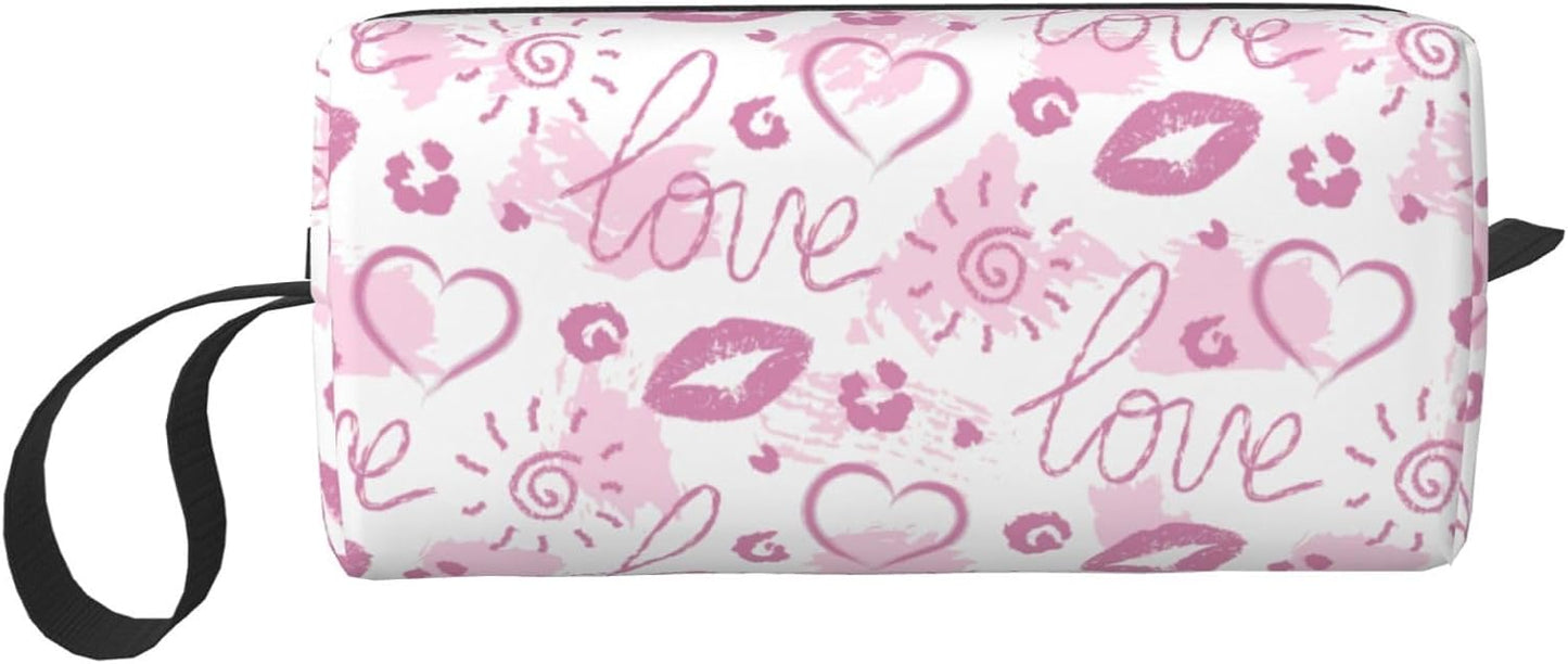 Love Notes Heart Lips & Sunshine Makeup Bag Small Compact & Durable Travel Cosmetic Bag Organizer Oxford Fabric Impact-Resistant Multi-Purpose Storage Perfect for Travel, Gym, Daily Use