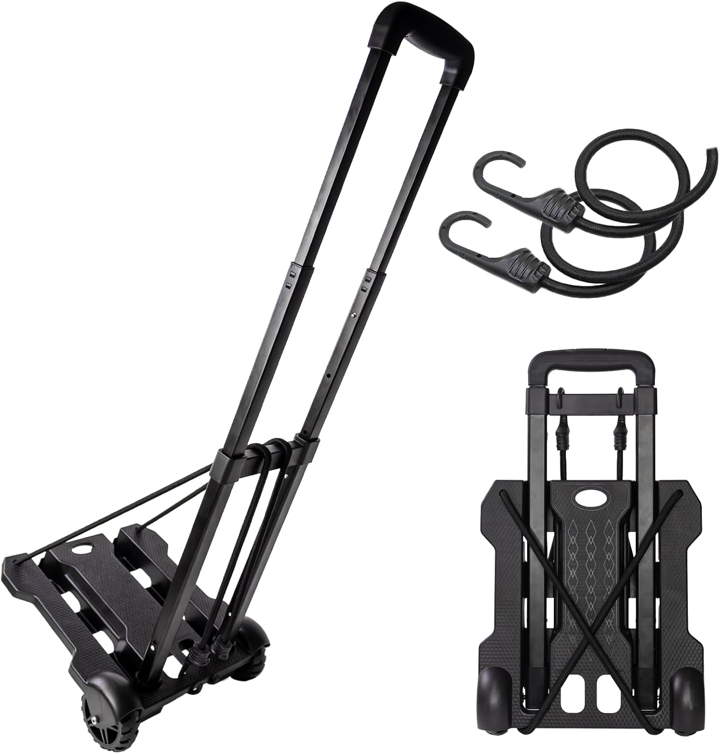 Portable Folding Luggage Cart for Travel and Office Use - Heavy Duty Hand Truck for Backpacks, Moving, and Shopping with 2 Elastic Straps