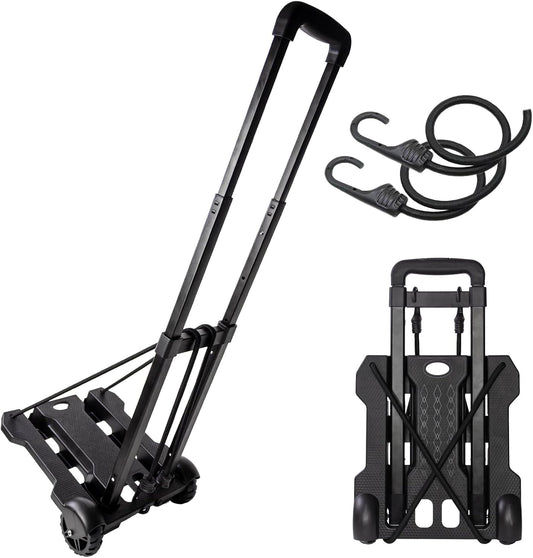 Portable Folding Luggage Cart for Travel and Office Use - Heavy Duty Hand Truck for Backpacks, Moving, and Shopping with 2 Elastic Straps