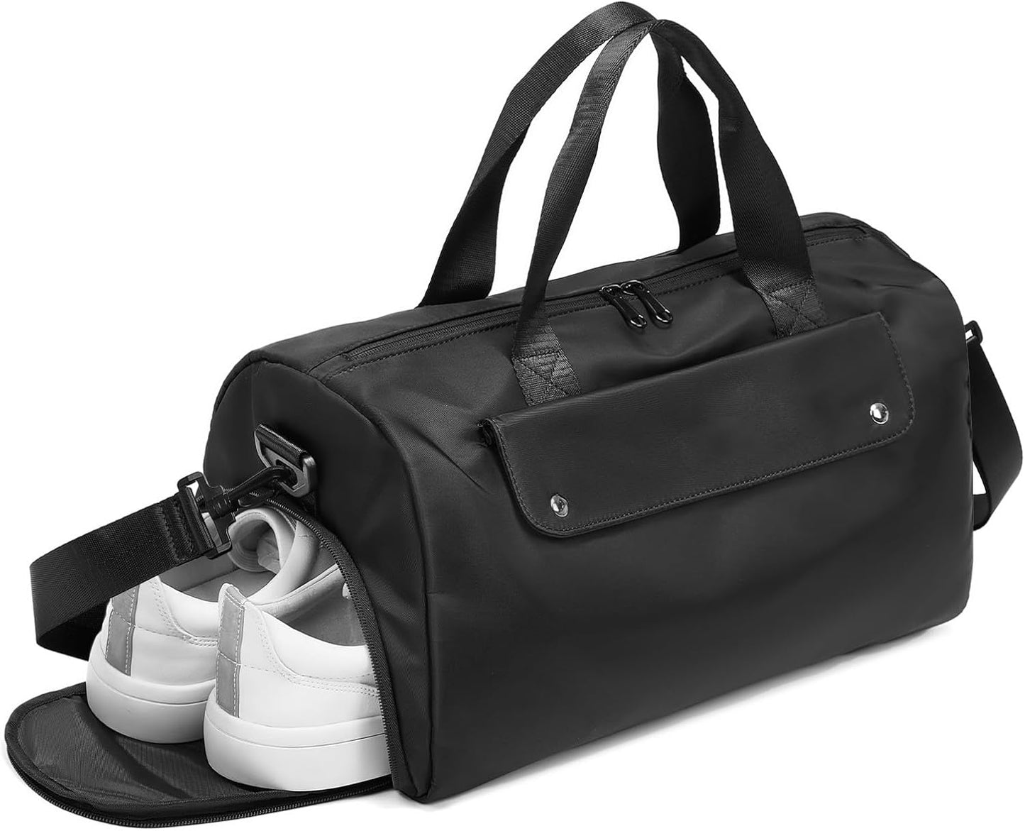REEYEE Small Gym Bag, Black Waterproof Duffle Bag for Men Women, Cordura Workout Bag with Trolley Sleeve, Duffle Bag for Travel, Sports, Fitness, Training, Yoga, Hospital