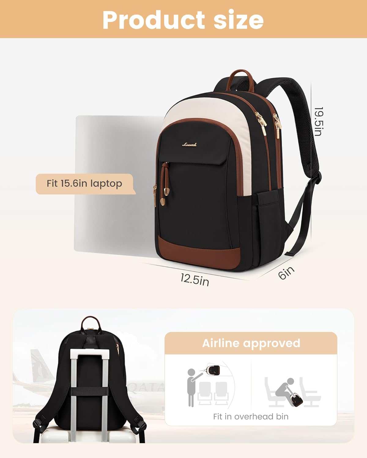 LOVEVOOK Laptop Backpack for Women, 15.6 inch Waterproof College Backpack Woman with Laptop Compartment Computer Bag Travel Backpack Purse, Large Black Computer Daypack for Work Casual