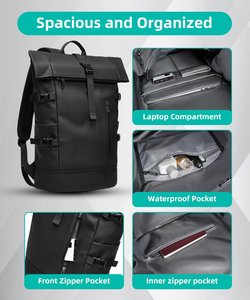 GYakeog Rolltop Backpack Waterproof for Women & Men 33L Large Bike Backpack 15 inch Laptop Backpack