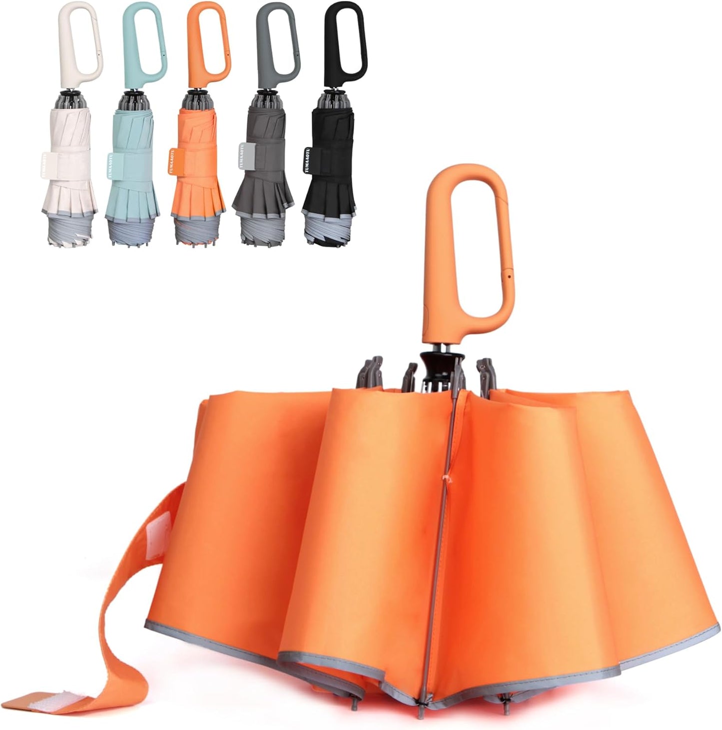 QWB TUMAAOTU Inverted Umbrella with Carabiner Handle, Wind Proof Umbrellas For Rain and Sun, 46 Inch Portable Reverse Folding UV Umbrella, Car Umbrella for Women Men, 10 Ribs