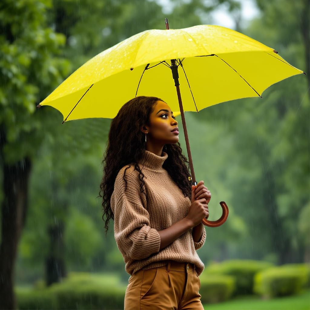 SoulRain 48" Large Umbrella –Windproof Stick Umbrellas for Rain, Automatic Open, Vintage Cane Yellow Umbrella with Classic Wooden Handle & Shaft,Open for 2 Persons for Women & Men(Yellow)