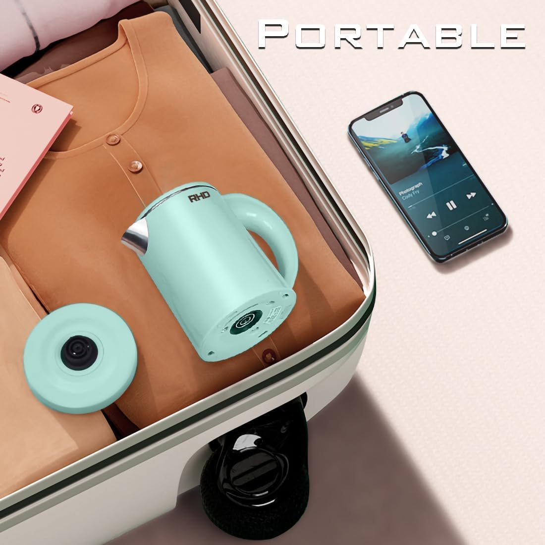 RHD 0.5L Small Portable Electric Kettle, 600W Stainless Steel Travel Kettle