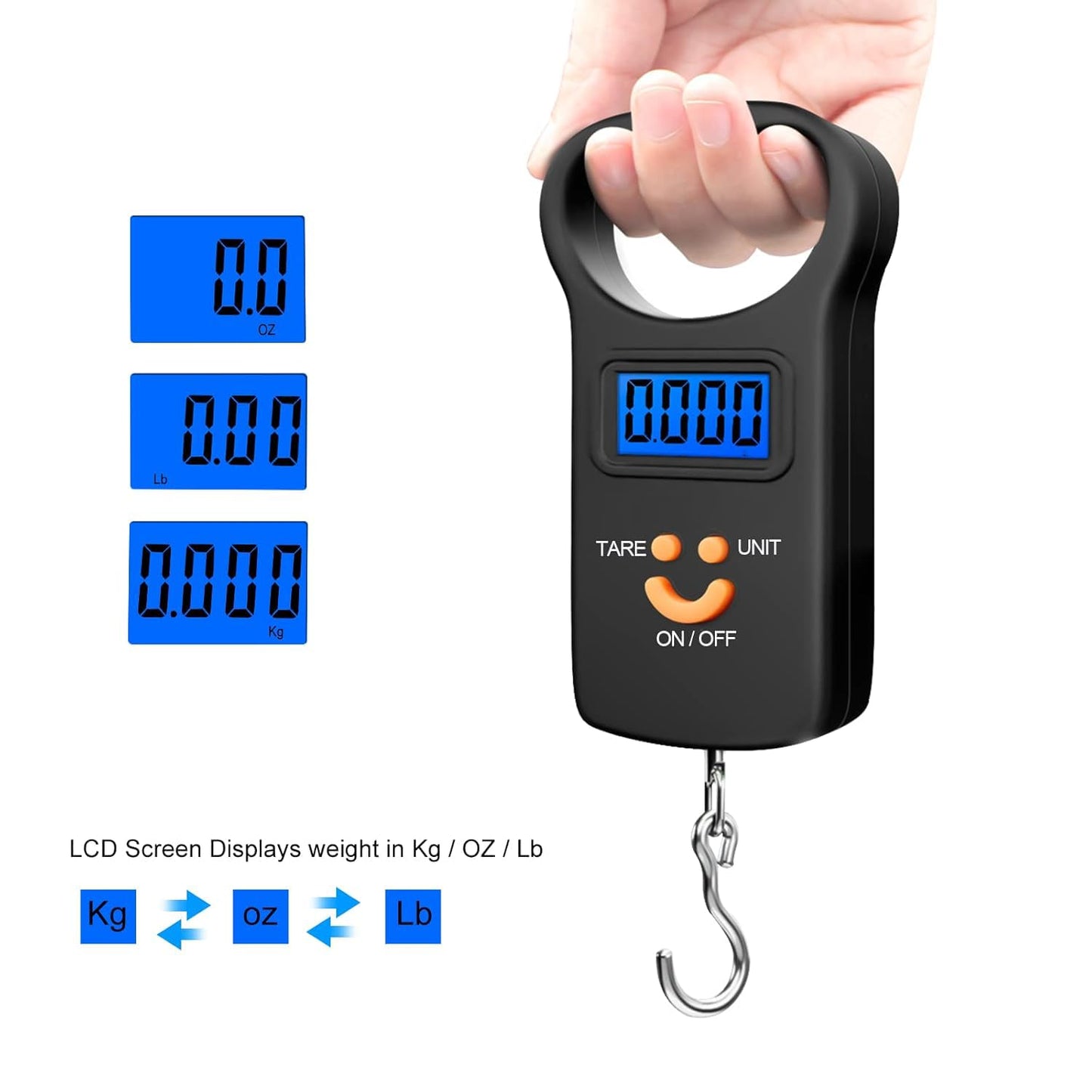 SKEAP Digital Fish Scale Luggage Scale, 110lb/50kg - Backlit LCD Display, Fishing Scale with 2 AAA Batteries Included, Fishing Gifts for Men