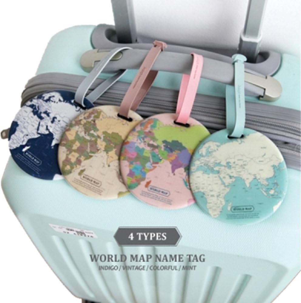 King&Pig 4pcs World Map Luggage Tags Suitcase Luggage Tags Travel Accessories Baggage Name Tags