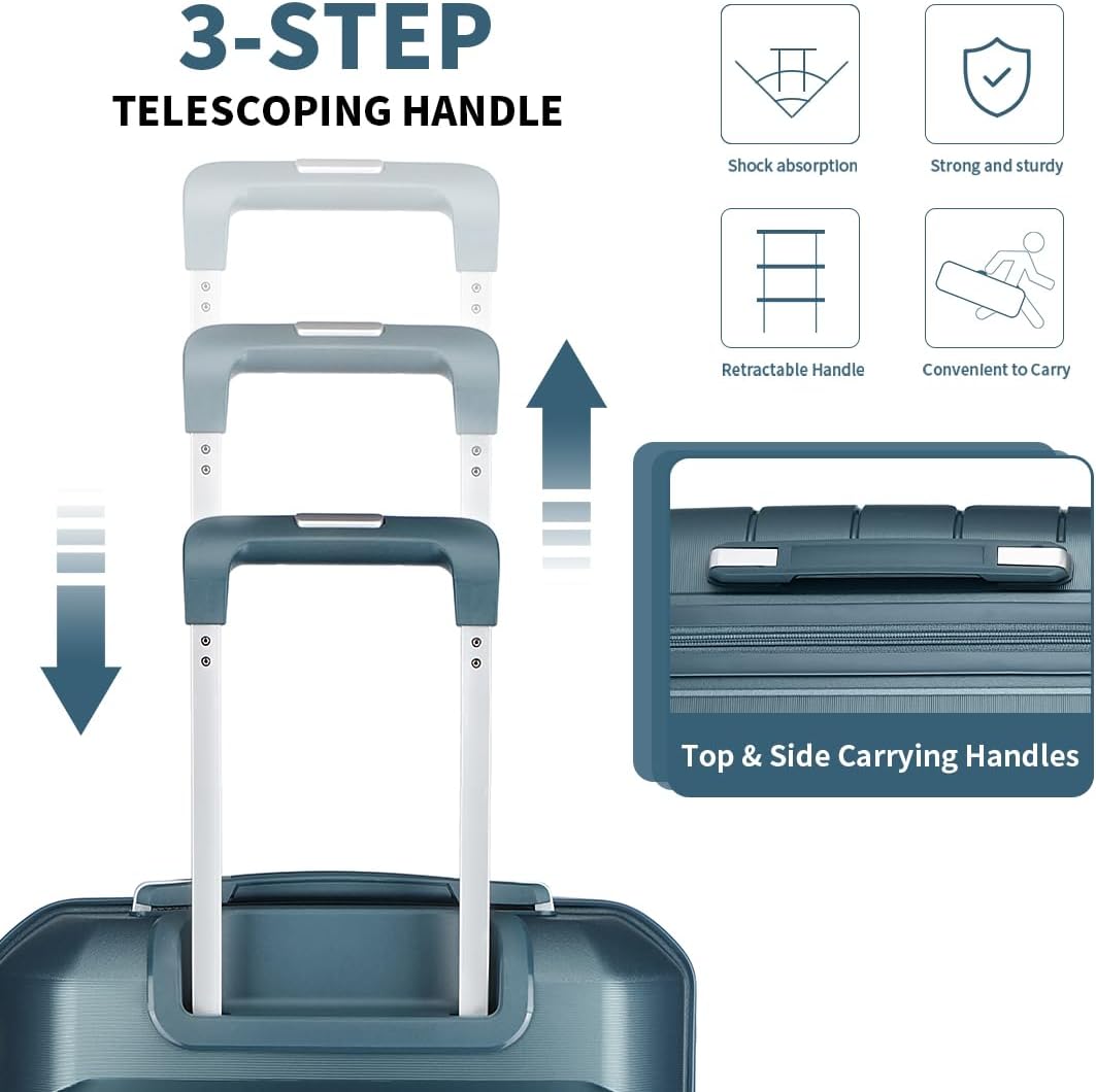 Somago Luggage Sets and Packing Cube Travel Set Lightweight Hardside Polypropylene Suitcases with Double Spinner Wheels and TSA Lock,Ice Blue