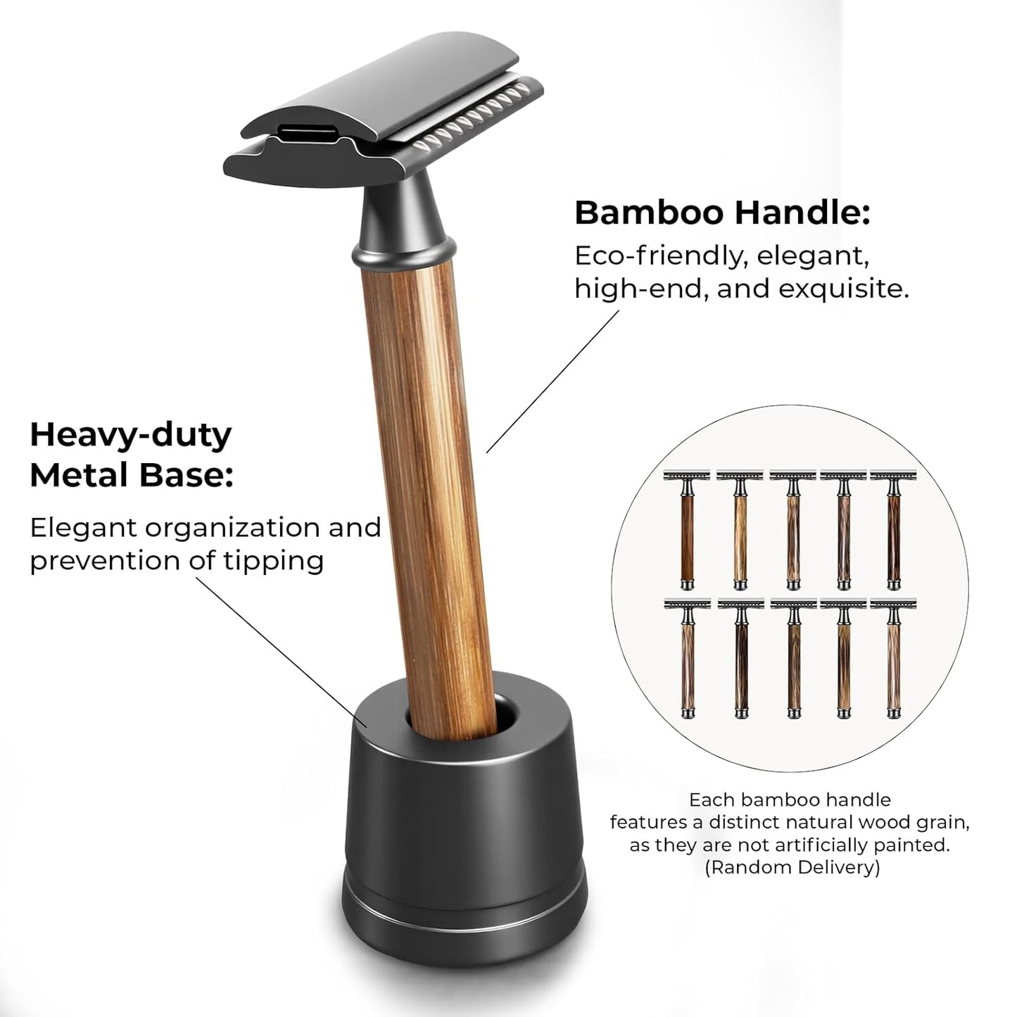 Double Edge Safety Razor: Premium Metal Single Blade Face Razor for Men & Women, Eco-Friendly Bamboo Handle & 10 Double Edge Blades