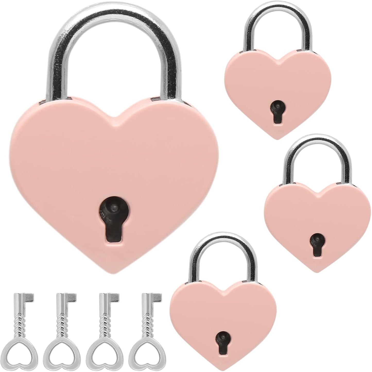 4 Pcs Pink Padlocks Key Lock with Key, Mini Love Heart Head Luggage Locks, Modern Fashion Style