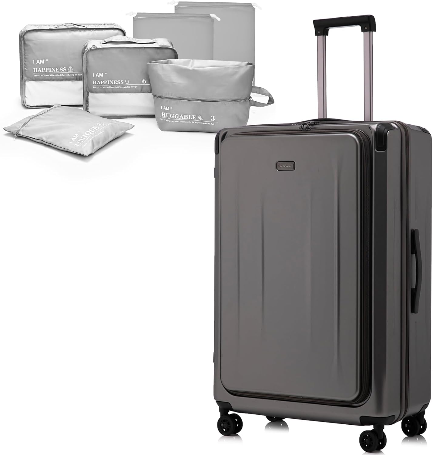 Premium 29 Inch Luggage, Top Opening Aluminum Frame Airline Approved ABS+PC Hard Shell Suitcases with Silent Wheels, TSA Lock, Front Pocket and Wet-dry Separated Six-piece set