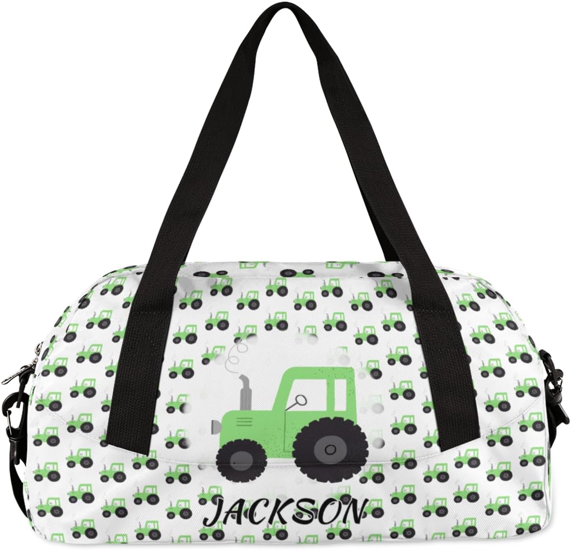 Truck Car Custom Name Kids Overnight Duffel Bags Boys Green Tractor Personalized Sport Gym Bag Customized Duffel Bag for Travel Weekender Practice Gymnastics