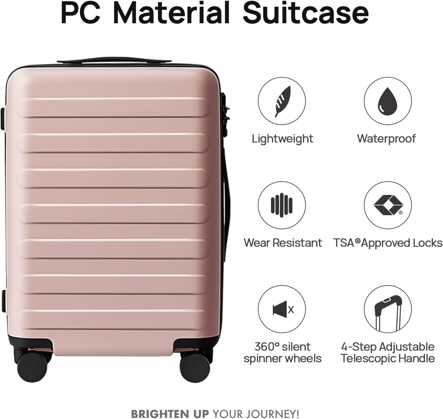 NINETYGO Large Checked Luggage 28 Inch, Checking In Luggage with Smooth Spinner Wheels, Lightweight, Hard Shell PC Suitcase, Lightweight Travel Luggage, TSA Approved (Pink, Rhine Basic)