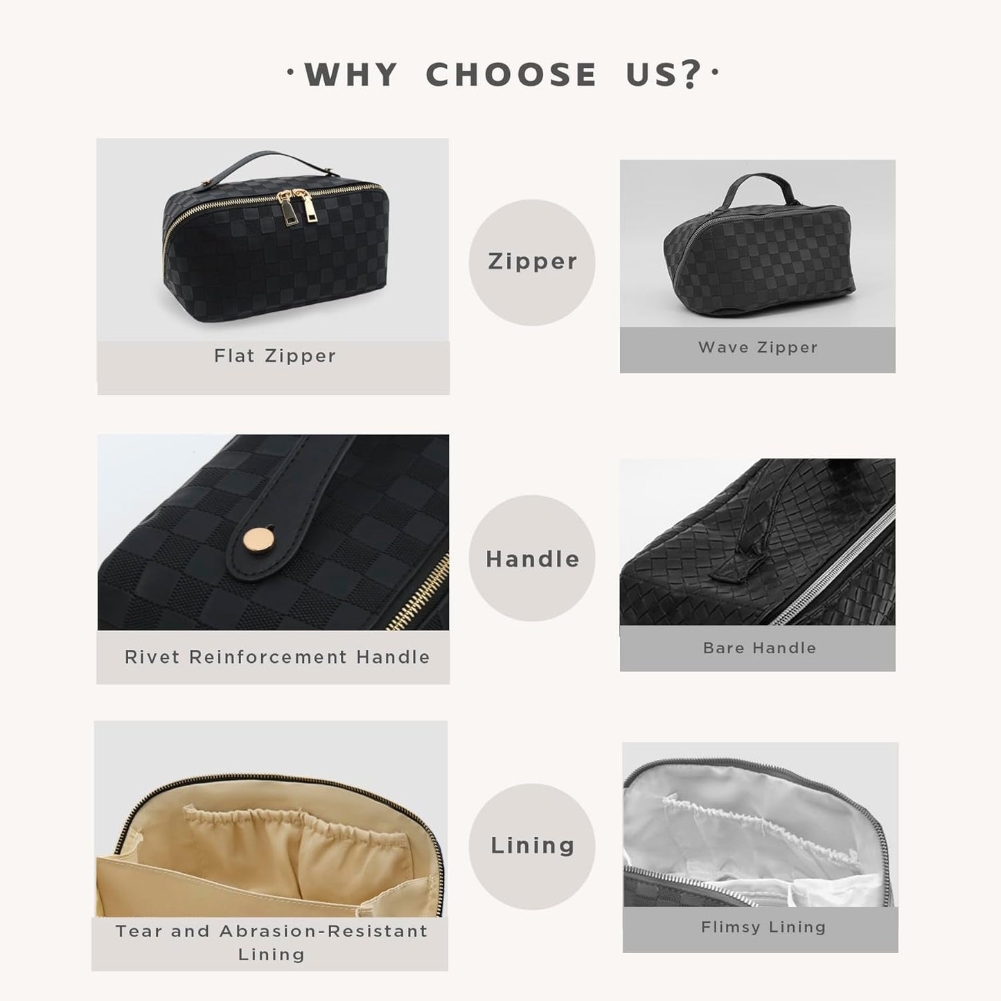 Travel Makeup Bag – Large Cosmetic Organizer with Waterproof PU Leather, Smooth Double Zipper & Tear-Resistant Lining, Toiletry Pouch for Women (Black)