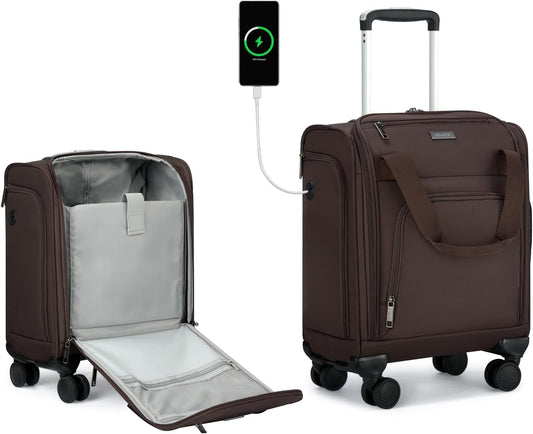 MILADA Carry On Luggage Airline Approved 16 Inch Underseat Small Suitcases with Wheels Softside Travel Luggage Personal Item Overnight Bag Business Mini Suitcase for Women and Men, Coffee
