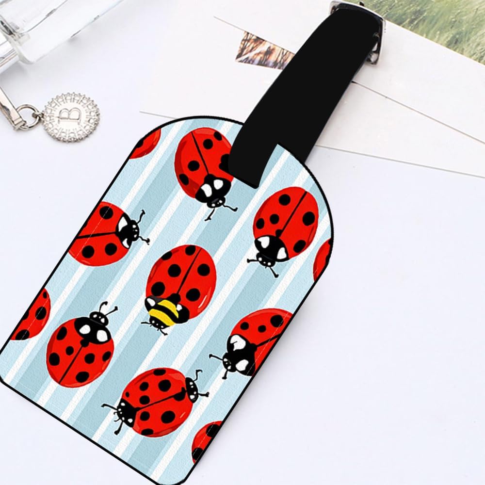 Luggage Suitcase Carry-on ID Tag Ladybugs-Red Black Travel ID Label Leather Baggage Airplane Label - 1 pack