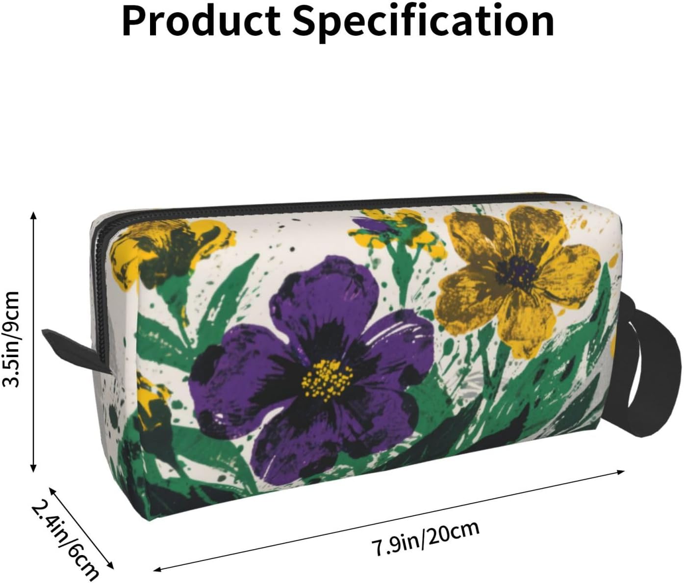 Purple & Yellow Floral Makeup Bag Small Compact & Durable Travel Cosmetic Bag Organizer Oxford Fabric Impact-Resistant Multi-Purpose Storage Perfect for Travel, Gym, Daily Use
