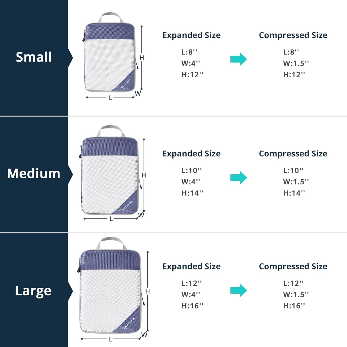 9 Set Compression Packing Cubes for Travel - Compressible, Lightweight, and Space-Saving Packing Cubes, Travel Essentials for Women, Bluish Purple