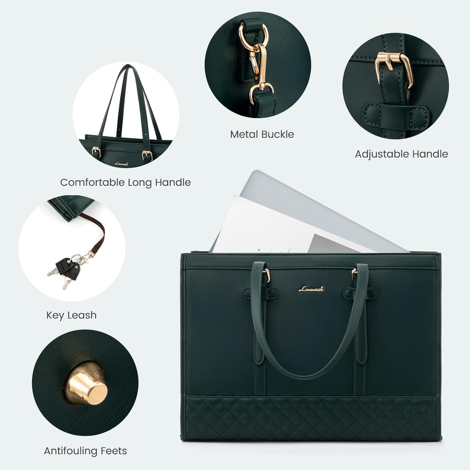 LOVEVOOK Laptop Bag for Women,15.6 inch Laptop Tote Bag Waterproof PU Leather Computer Bag Work