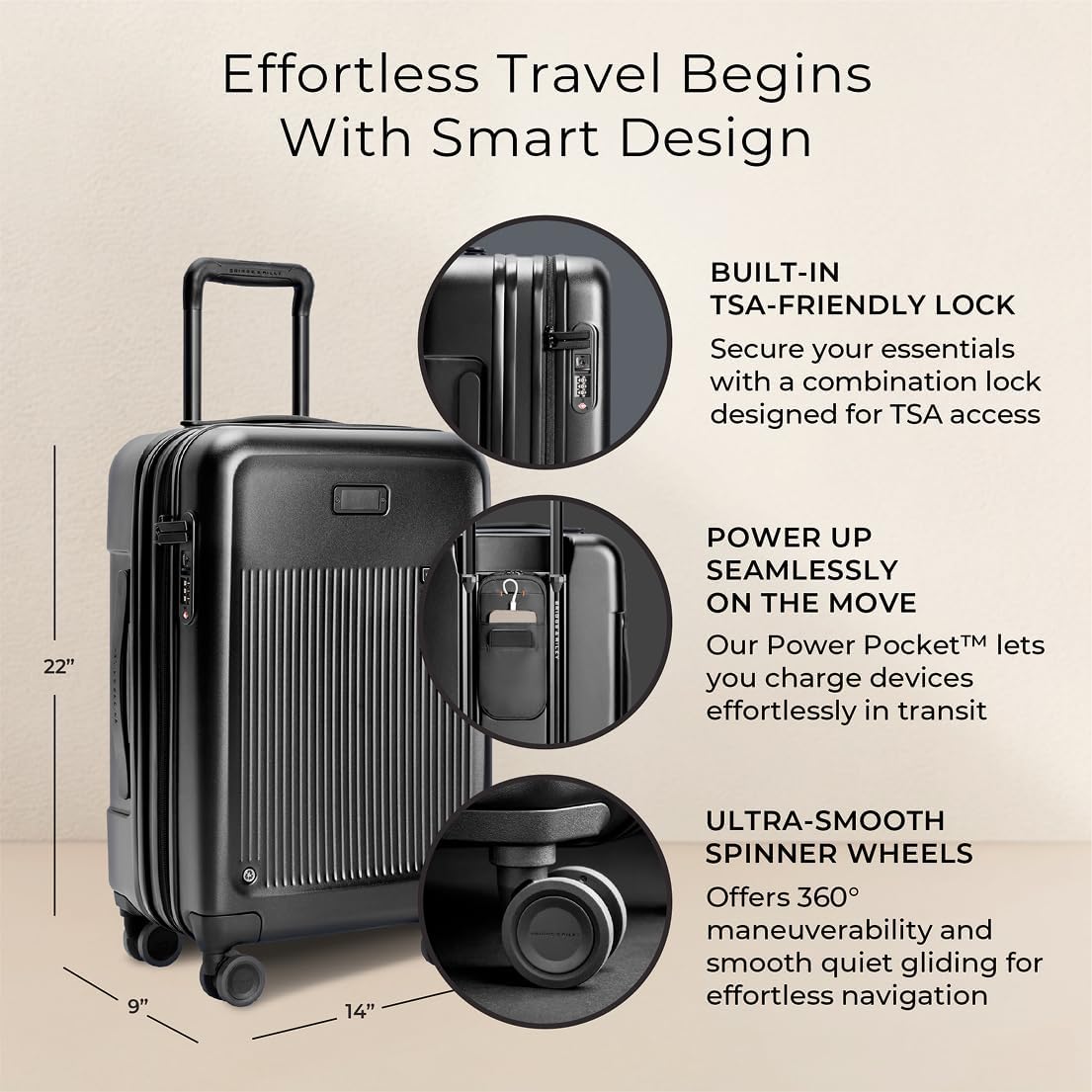 Briggs & Riley Essential 22" Carry On Expandable Spinner - Luggage for Travel, Suitcases with