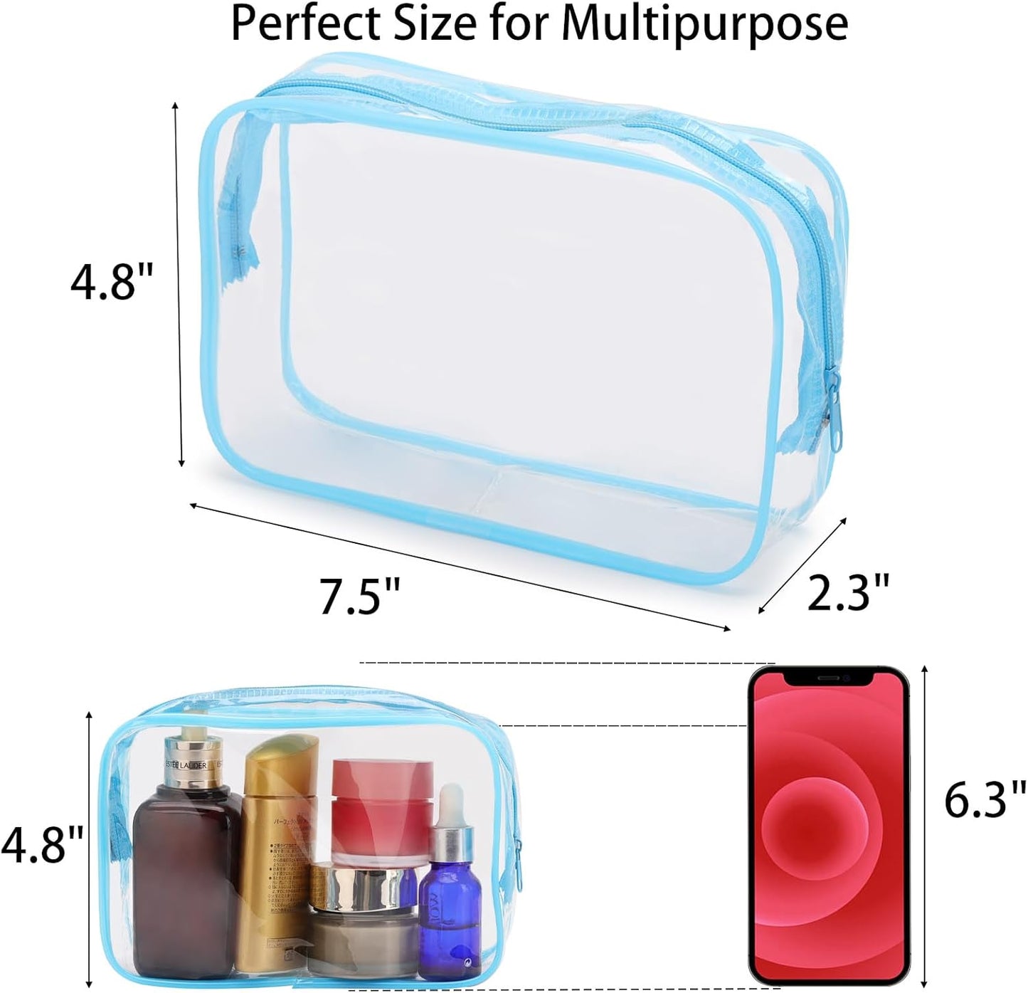 Tbestmax 20 Pack Clear Cosmetic Bags Makeup Bags Portable Waterproof Travel Toiletry Bags Organizer Blue, 7.5"x 4.8"x 2.3"