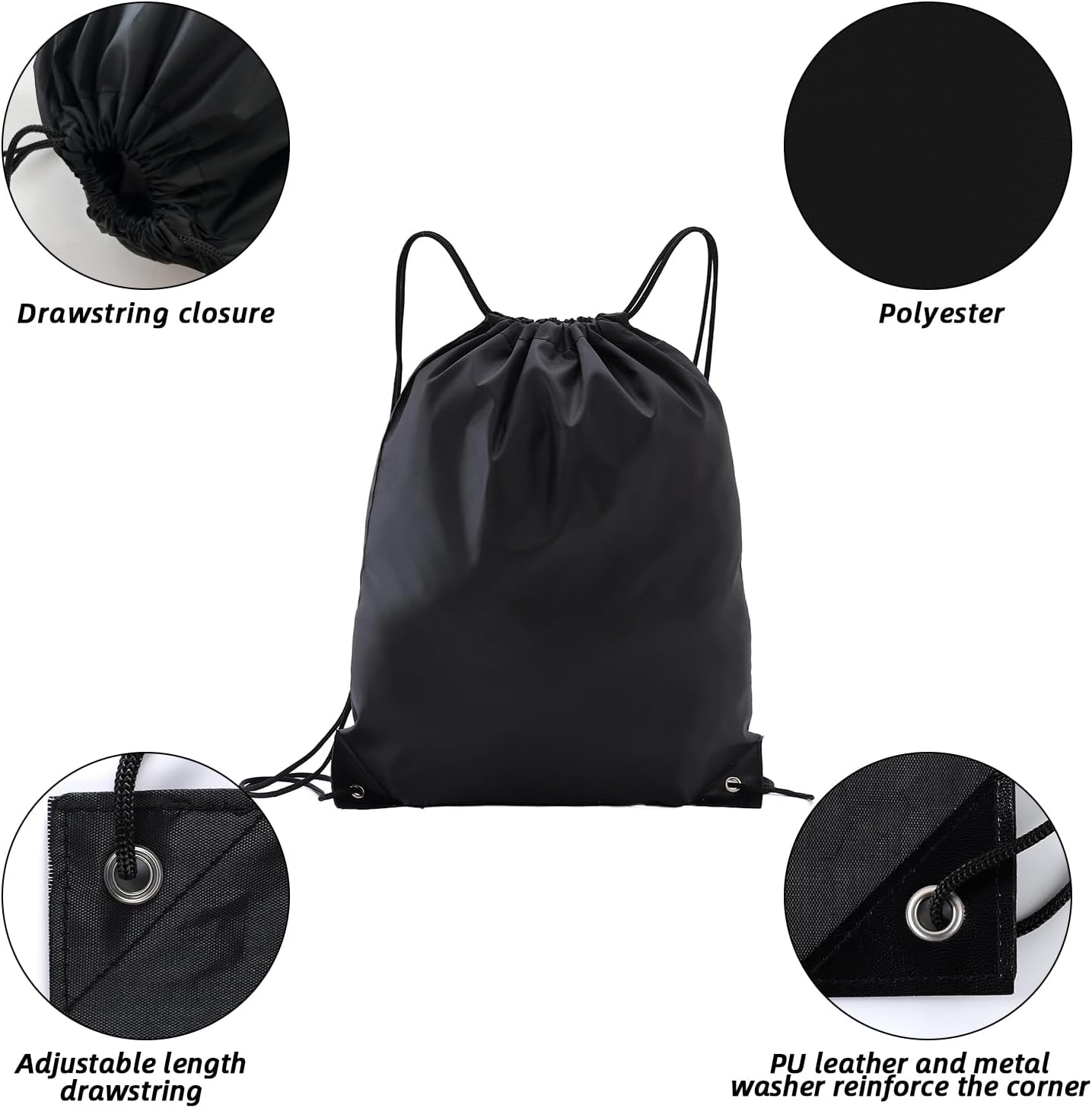 50 Pcs drawstring backpack,multi functional drawstring bag Bulk,Draw String Bags,Cinch Bag essential for gym travel, nunisex, loose and portable (50, Black)