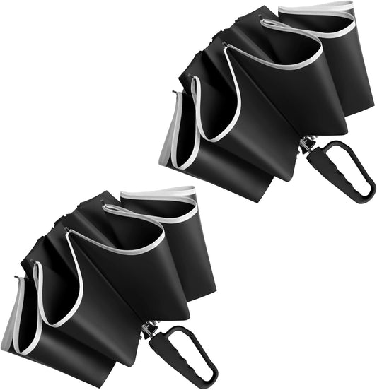 50in Inverted Folding Travel Umbrella – Windproof 10Ribs Upside Down Umbrella with Carabiner Handle, Rain Sun Protection for Women Men (Black)
