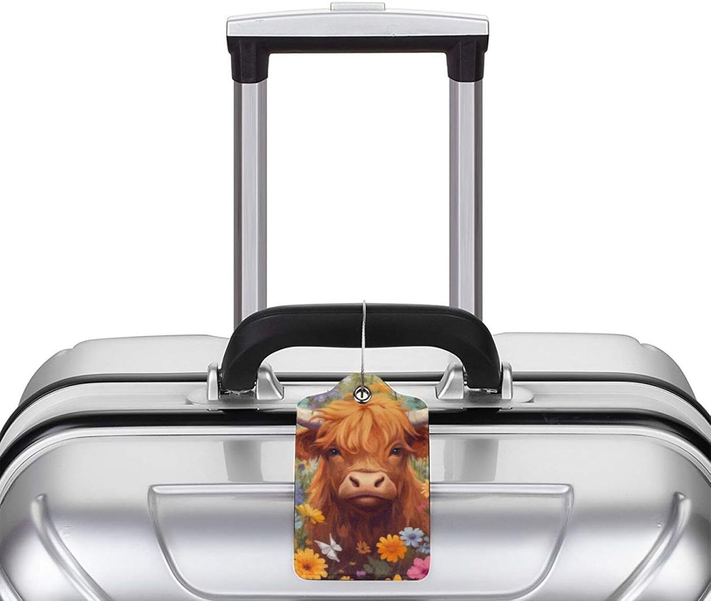 2 Pack Luggage Tag for Suitcase, Cute Leather Suitcase Tags Identifiers with Privacy Name Address Labels Durable Steel Loop for Women Men Girl Travel (Cow in Flowers)