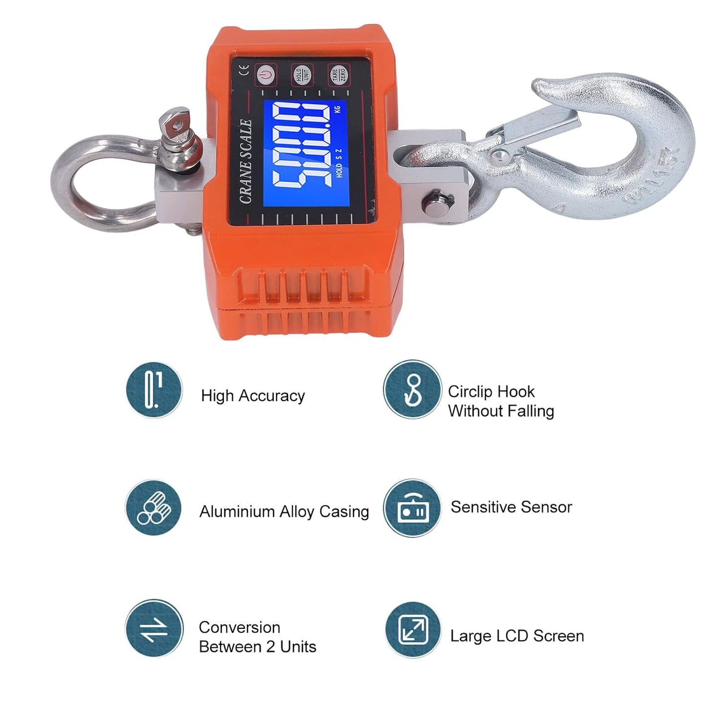 OCS P1 Digital Crane Scale, 1000KG Digital Hanging Scale, Resist Wear Luggage Scale, Heavy Duty Range Weighing Tool for Warehouse