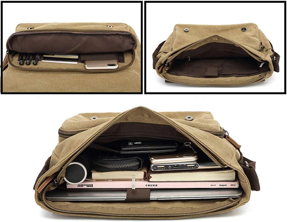 Sechunk Canvas Vintage Messenger Bag Shoulder bag Leather Large Travel Crossbody bags for men women