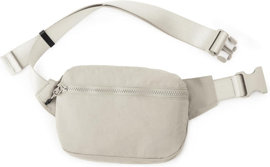 ODODOS 2L Belt Bag for Women Men, Crossbody Fanny Packs with Adjustable Strap Waist Pouch for Workout Hiking Running Travel, Light Grey