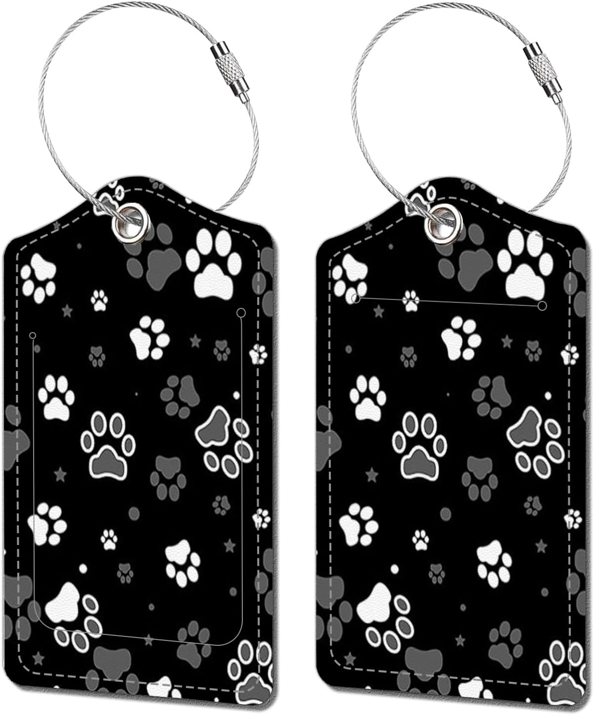 2 Pack Luggage Tags for Suitcase, Leather Suitcase Tags Cruise Ship with Privacy Cover and Double Metal Loop for Women Men Girls Boys Travel Baggage Bag Backpack Tags,Black White Dogs Paw