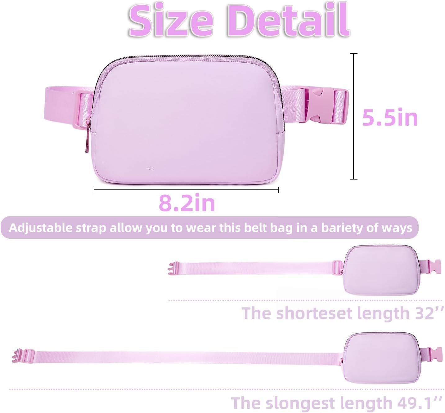 Belt Bag for Women, Cross Body Fanny Pack Fashion Waist Packs Everywhere Belt Bag with Adjustable Strap Gifts for Teen Girls Women Men (Lavender)