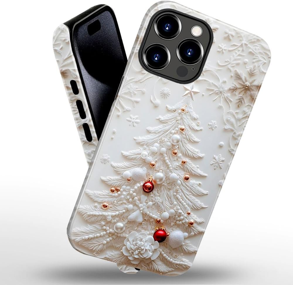 Case for iPhone 14 Pro - Slim Fit Anti-Scratch Phone Case for Girl Women - Christmas Tree White (Glossy)