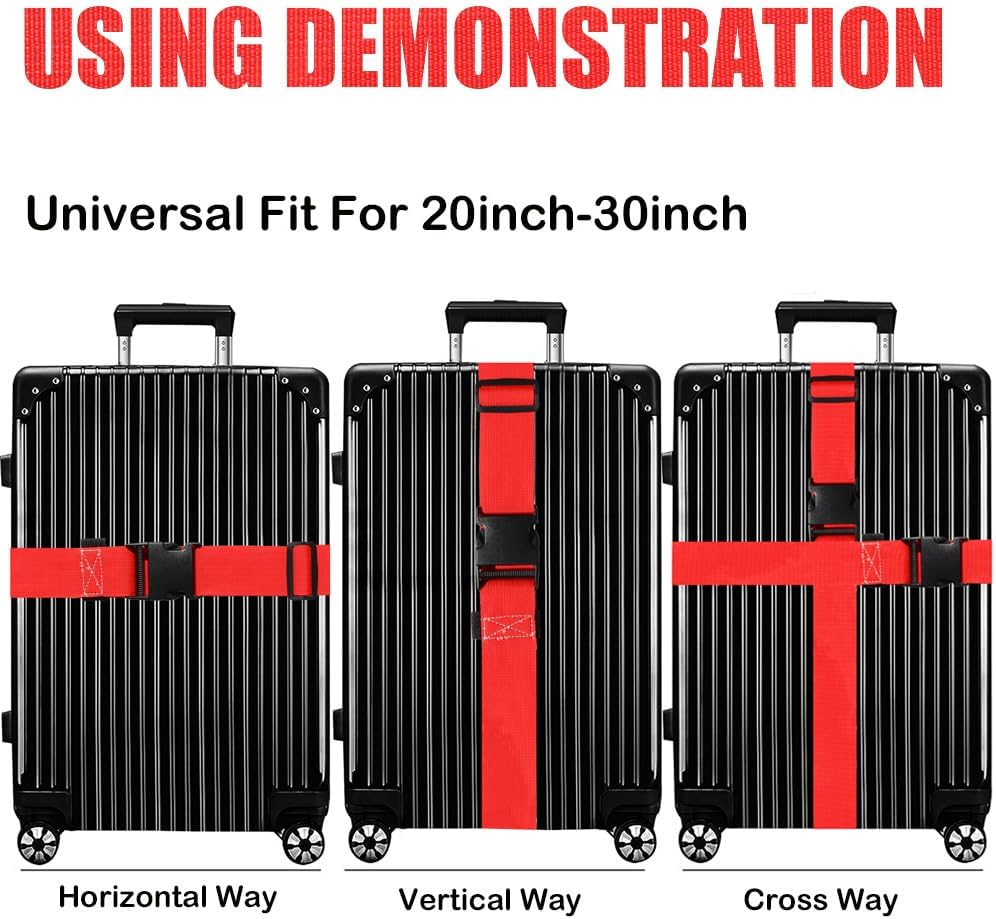 Luggage Straps for Suitcases TSA Approved-2 Pack Bright Personalized Luggage Belt Strap for Suitcase/Carry On Bag Luggage Accessories for Travel (Red)