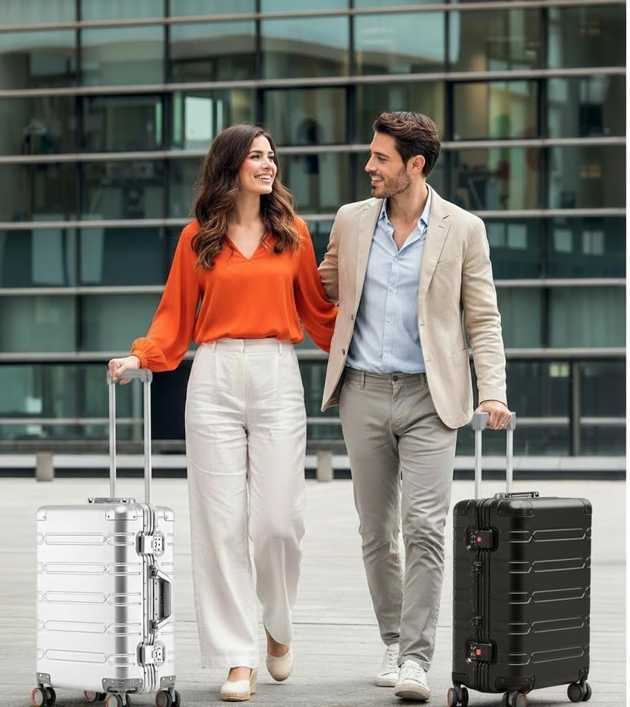 All Aluminum Carry On Luggage with 360°Silent Spinner Wheels and TSA Lock,Airline Approved Lightweight Suitcase for Business Travel (all aluminum 60 [silver], 24inch-42x26x65cm)