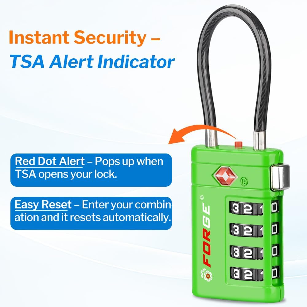 Forge TSA Approved Luggage Locks 4 Digit Combination TSA Travel Locks with TSA008, Open Alert