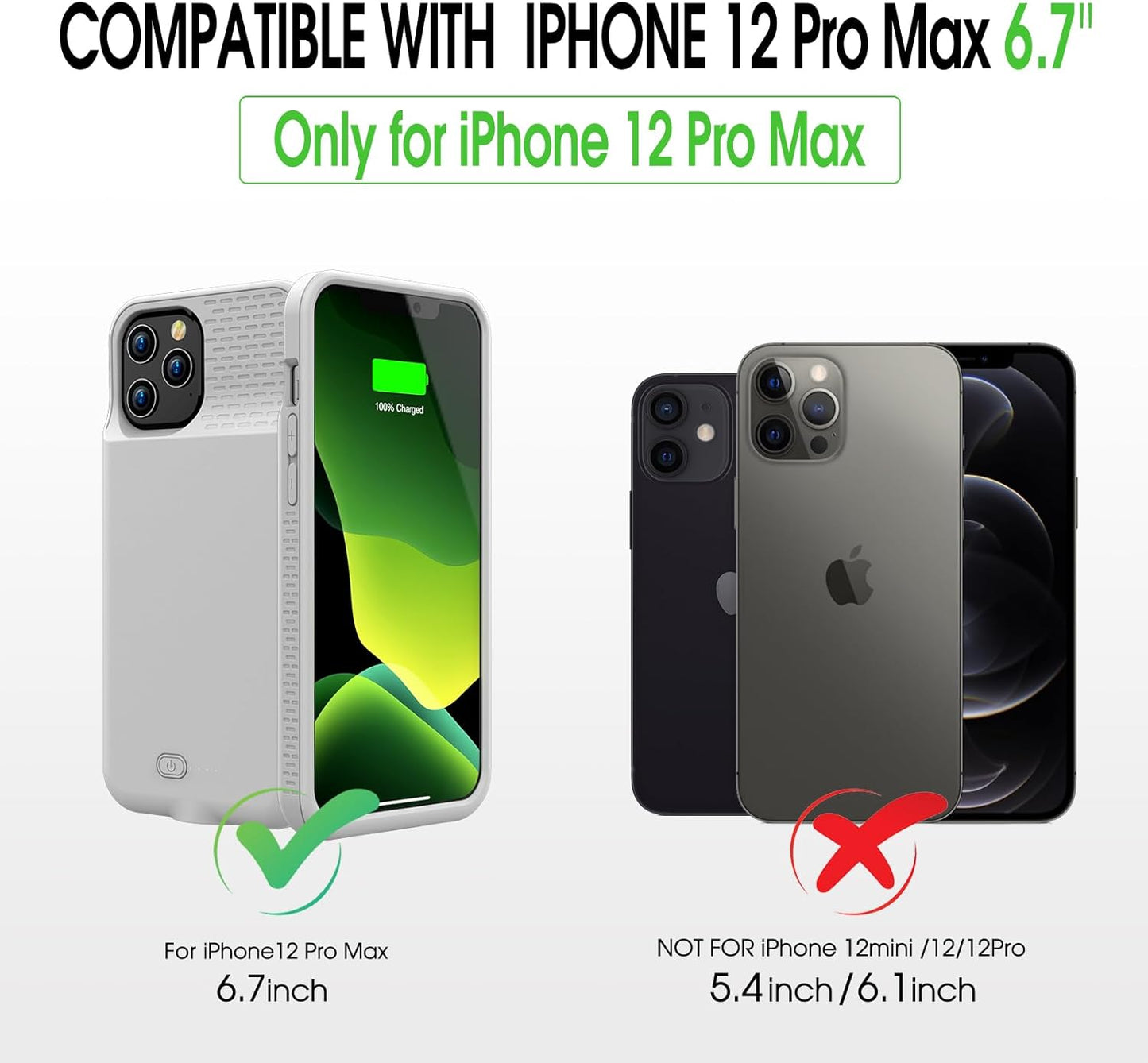 GIN FOXI Battery Case for iPhone 12 Pro Max, Real 7000mAh Ultra-Slim Battery Charging Case Rechargeable Anti-Fall Protection Extended Charger Cover for iPhone 12 Pro Max Battery Case(6.7 inch) Gray