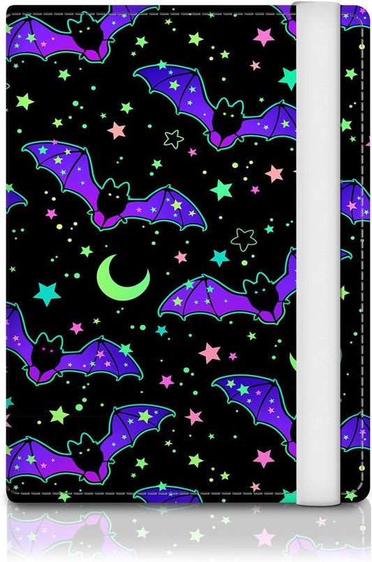Passport Holder for Travel Essentials, RFID Premium Leather Passport Wallet Cover Case for Travel Must Haves Accessories Cute Bats Stars