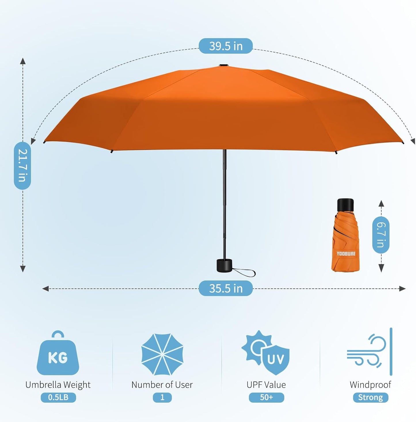 Yoobure Small Mini Umbrella with Case Light Compact Design Perfect for Travel Lightweight Portable Parasol Outdoor Sun&Rain Umbrellas