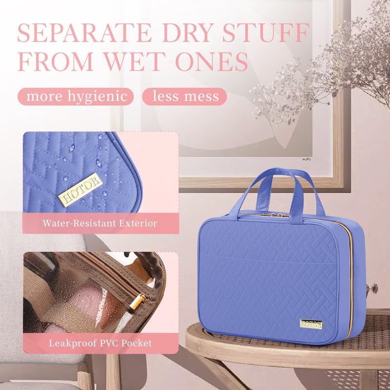 HOTOR Travel Toiletry Bag - Hanging Toiletry Bag for Women & Men, Makeup Bag/Big Comparment, Waterproof for Travel Accessories, Travel Essentials, Large, Aegean-Blue