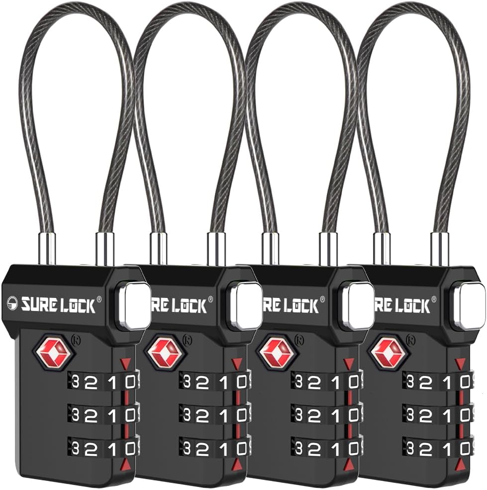SURE LOCK TSA Approved 3-Digit Combination Luggage Locks – Open Alert Indicator, Re-settable Code with Zinc Alloy Body, Easy-Read Dials for Suitcase, Backpack, Gym Locker & Toolbox (Multiple Colors)