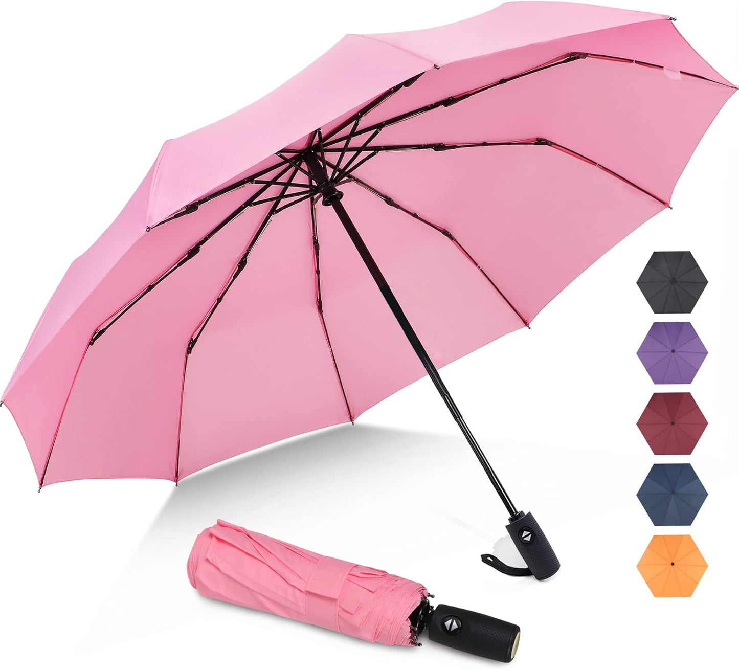 ZOMAKE Travel Umbrella Compact - 10 Ribs Portable Collapsible Umbrellas for Rain Windproof - Paraguas Automatic Small Folding Umbrella Lightweight Packable Umbrella for Women Men
