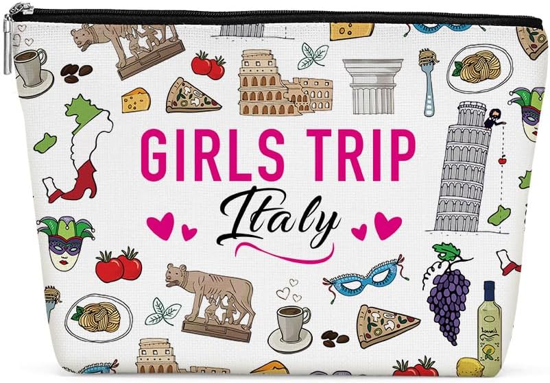 Italian Gifts Makeup Bag, Italy Souvenir Italy Lovers Gift Travel Vacation Cosmetic Bag for Women Bestie Sister Mom Girls Trip Weekend Birthday Christmas Bachelorette Party Friendship Gifts
