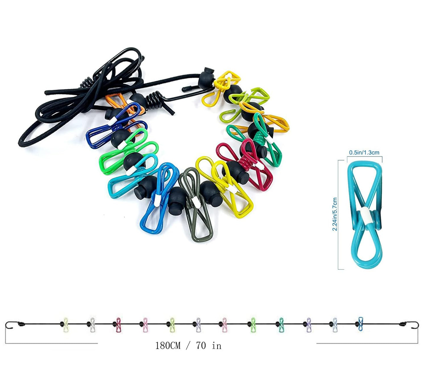 Clothesline，Retractable Portable Clothesline for Travel，Clothing line with 12 Clothes Clips，for