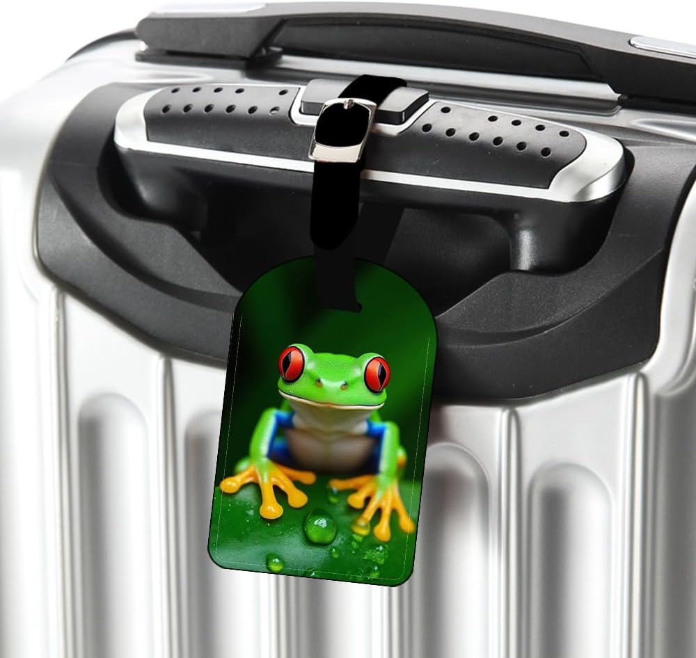 Green Red Eyed Tree Frog Luggage Tag Tropical Rainforest Luggage Tag Suitcase ID Leather Travel Bag Label - 1 pack
