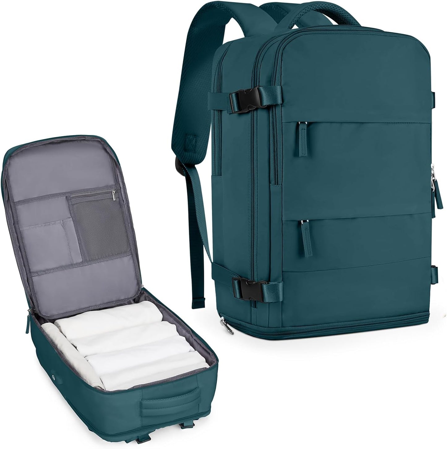 coowoz Large Travel Backpack For Women Men,Carry On Backpack Flight Approved,Hiking Backpack Waterproof Outdoor Sports Rucksack Casual Daypack Fit 15.6 Inch Laptop Shoes Compartment,30L(Peacock Blue)