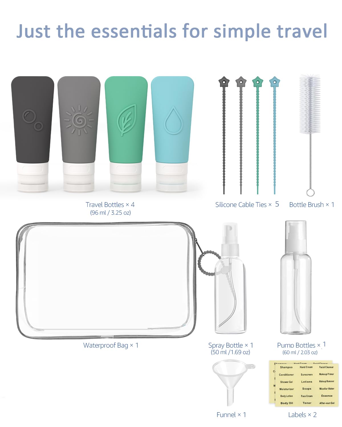 KLKE 16-Piece Silicone Travel Bottles Set – TSA Approved Leakproof Toiletry Kit with Flat